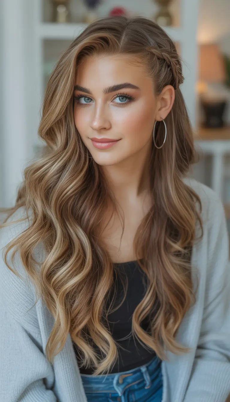 braids hairstyle - Soft Side Braid Tucked Into Flowing Waves