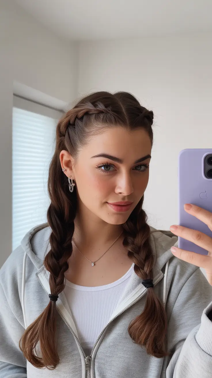 braids hairstyle - Relaxed Double Braids With a Cozy Everyday Feel