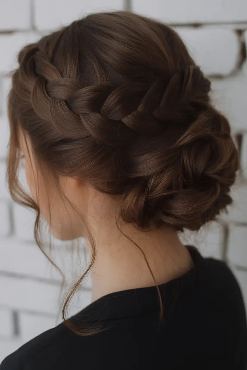 braids hairstyle - Romantic Braided Low Bun With Soft Face Framing