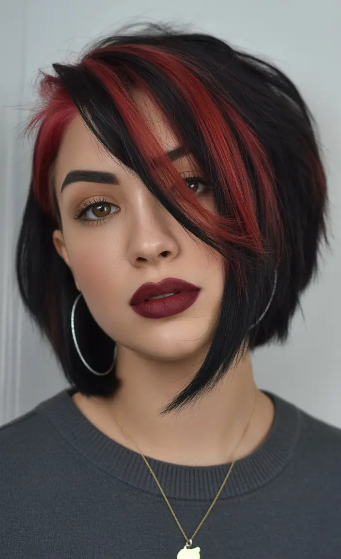 Hairstyles ideas Bold Two-Tone Bob With Fiery Red Accents