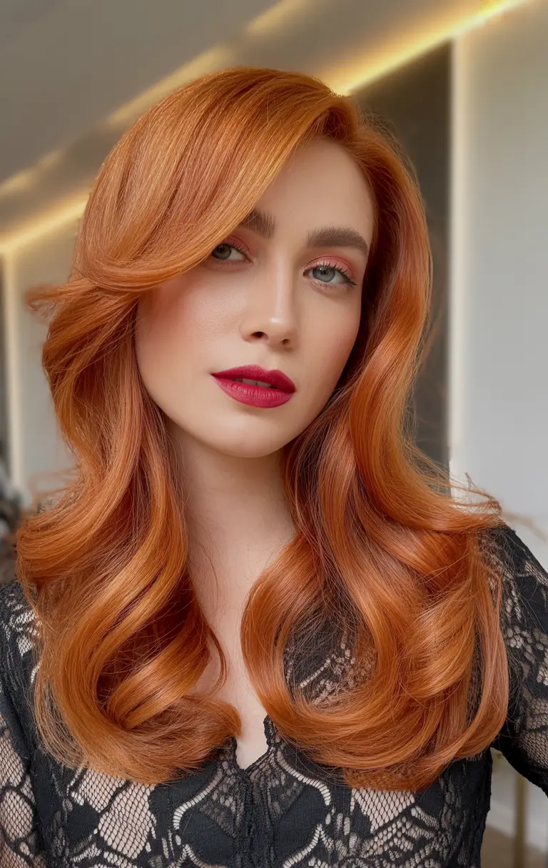 Hairstyles ideas Glossy Copper Curls With Hollywood Body