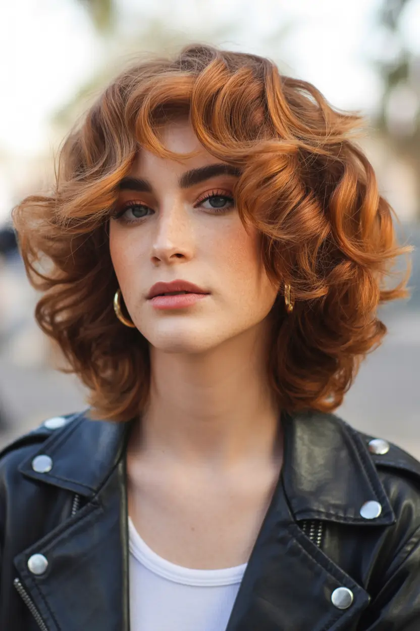 Hairstyles ideas Voluminous Copper Waves With Retro Curl Detailing