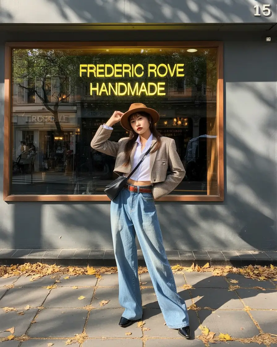 jeans outfits Retro Tailoring Meets Wide Leg Denim