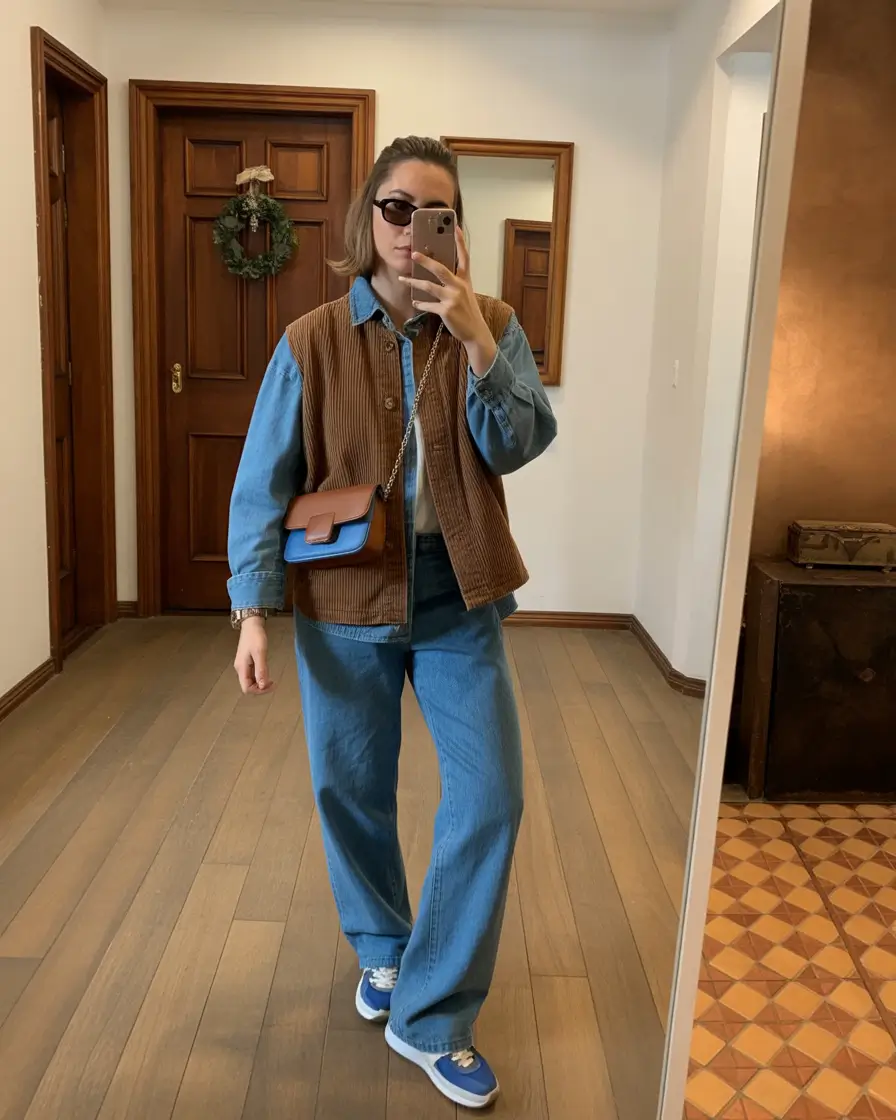 jeans outfits Layered Denim with Vintage Calm