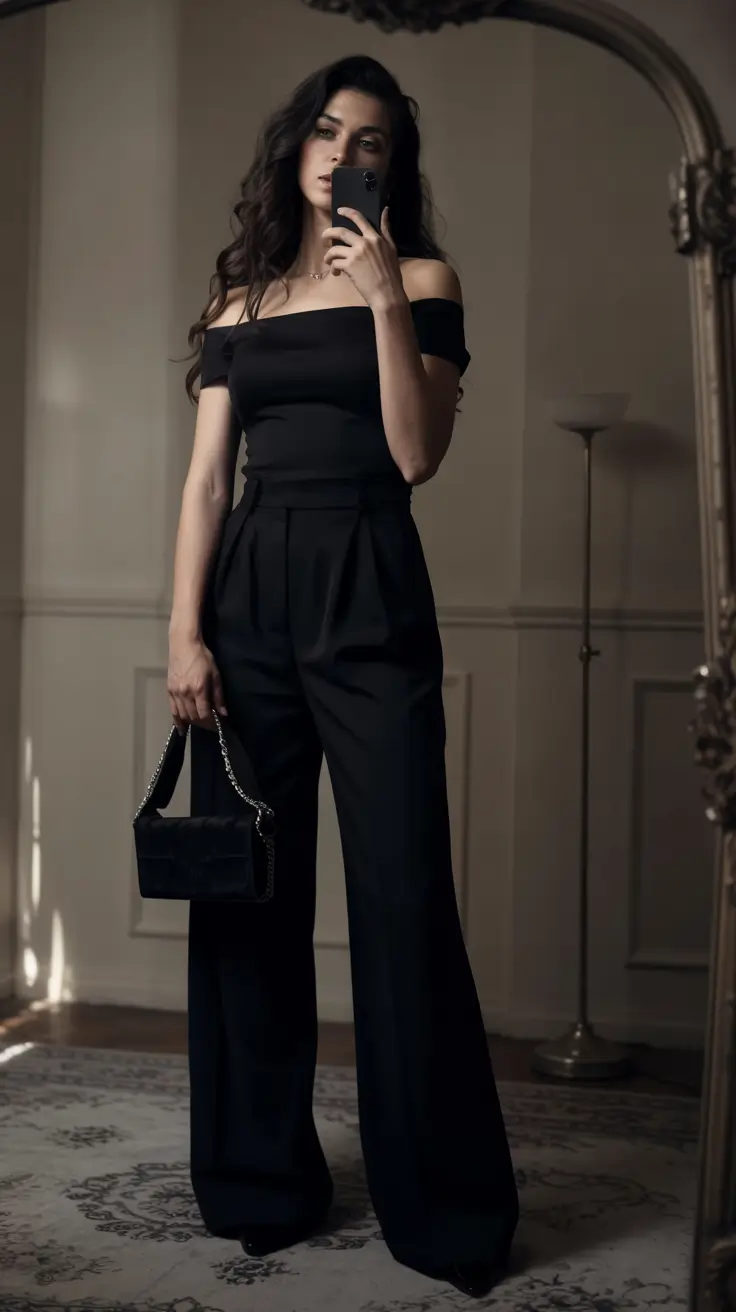 jeans outfits All-Black Wide Leg with Evening Authority