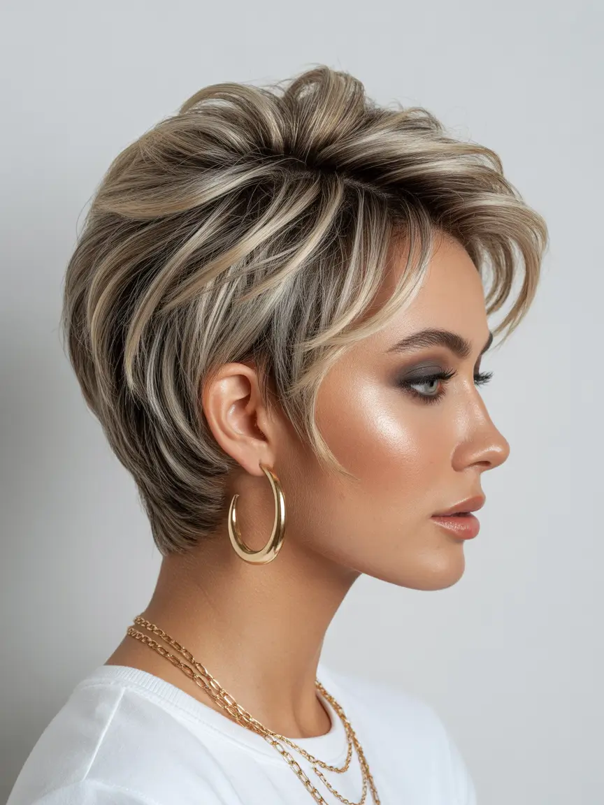 short hairstyles Smoky Rooted Blonde Pixie Luxe