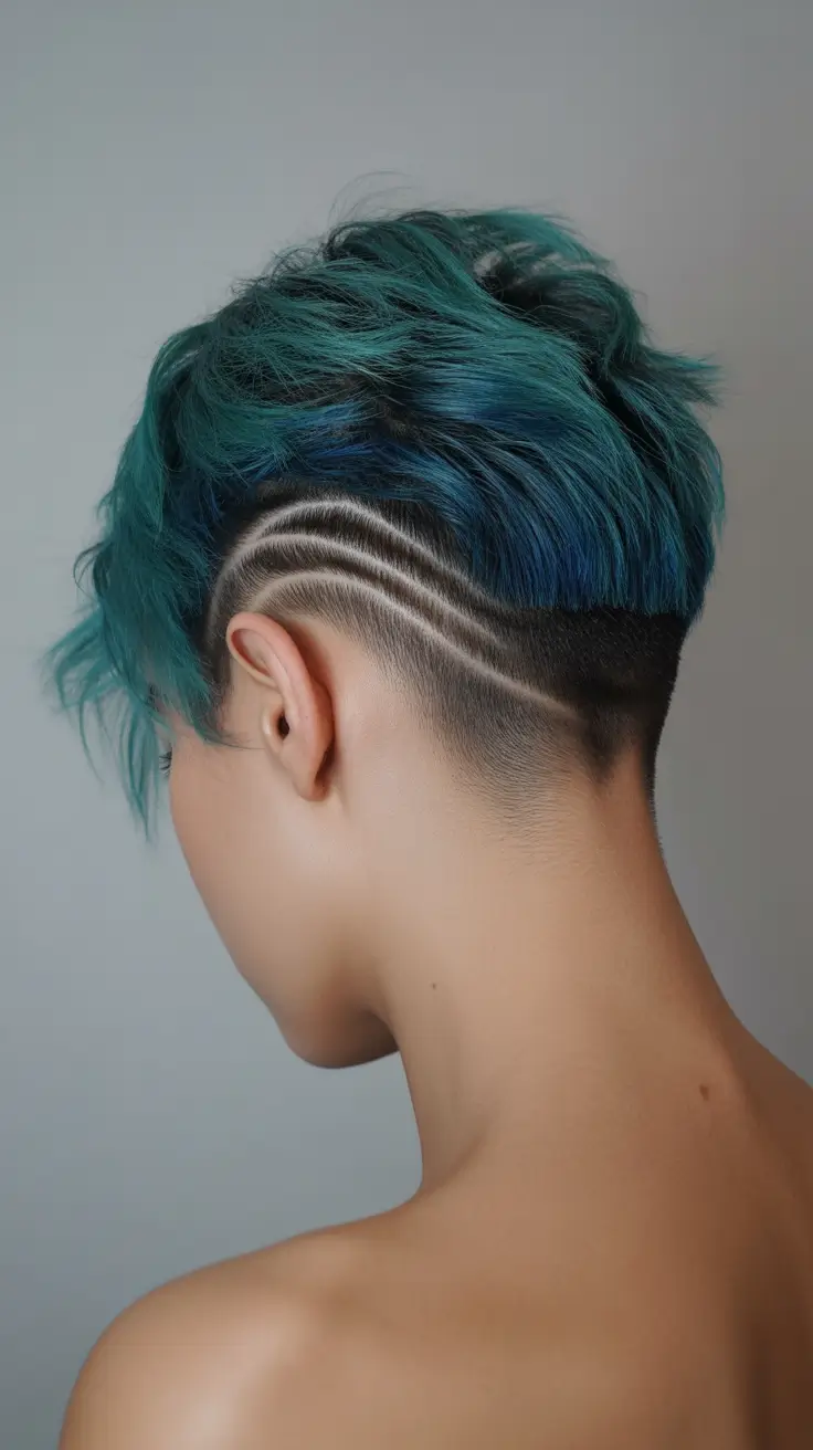short hairstyles Teal Undercut with Precision Linework