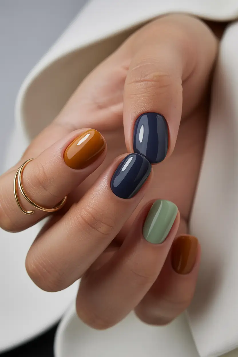 short nails Earthy Color Block Design
