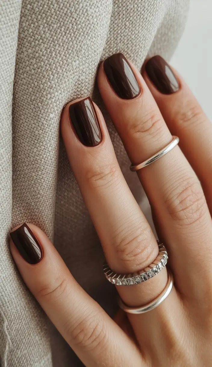 short nails Chocolate Brown Gloss Design