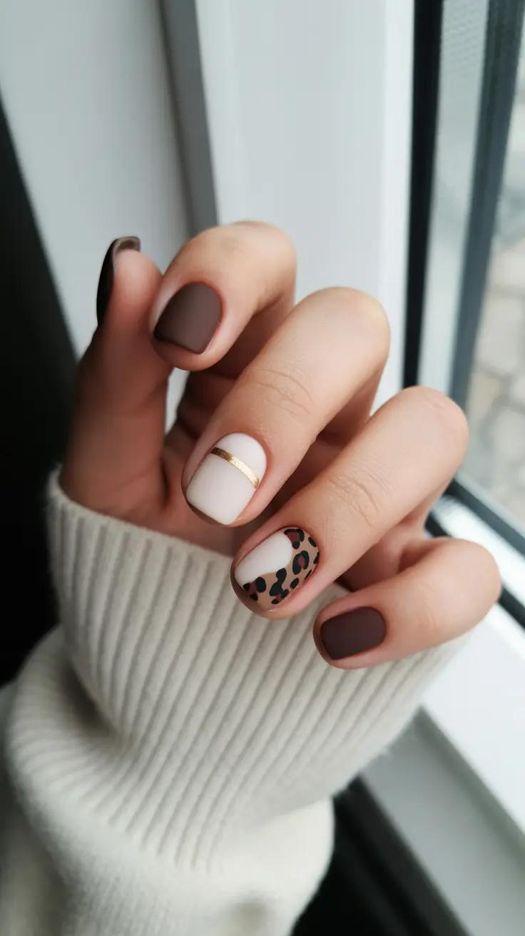 short nails Brown Cream Graphic Design