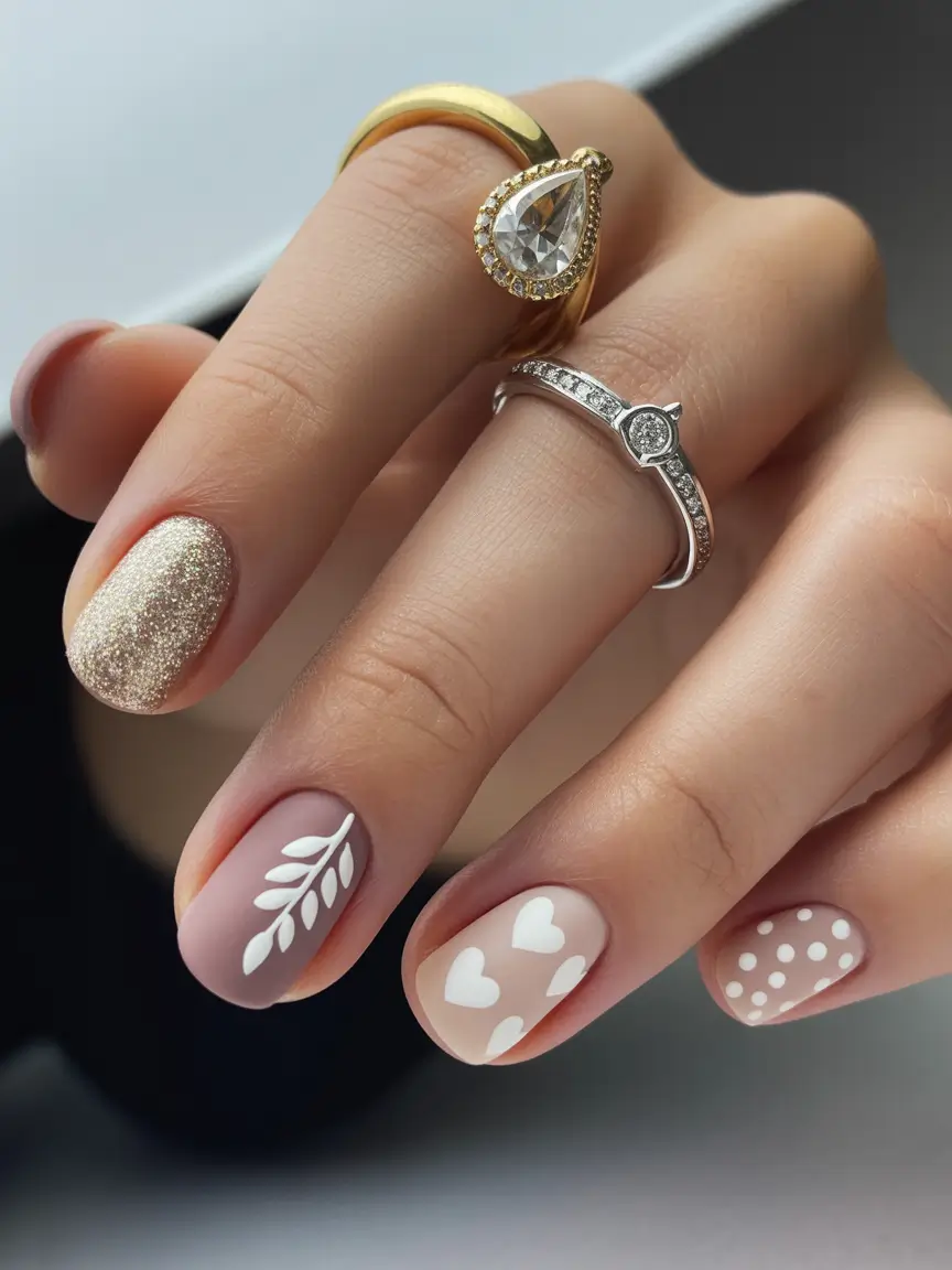 short nails Neutral Heart Botanical Design