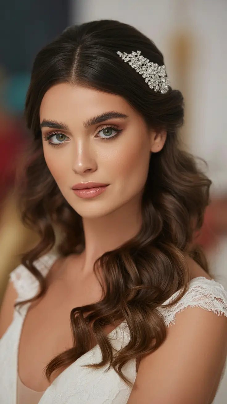 wedding hairstyle Soft Waves with a Crystal Accent