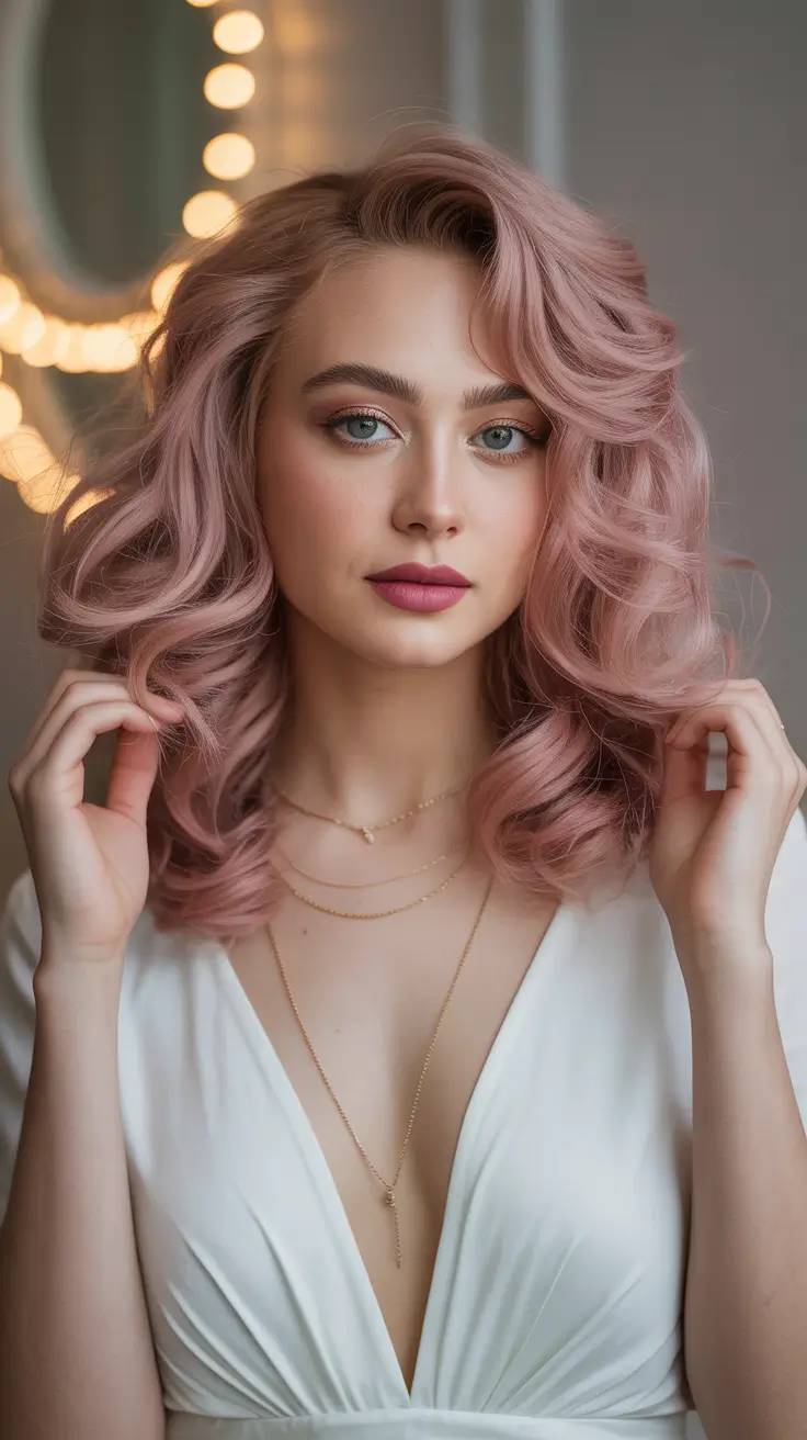 wedding hairstyle Soft Pink Wavy Bob