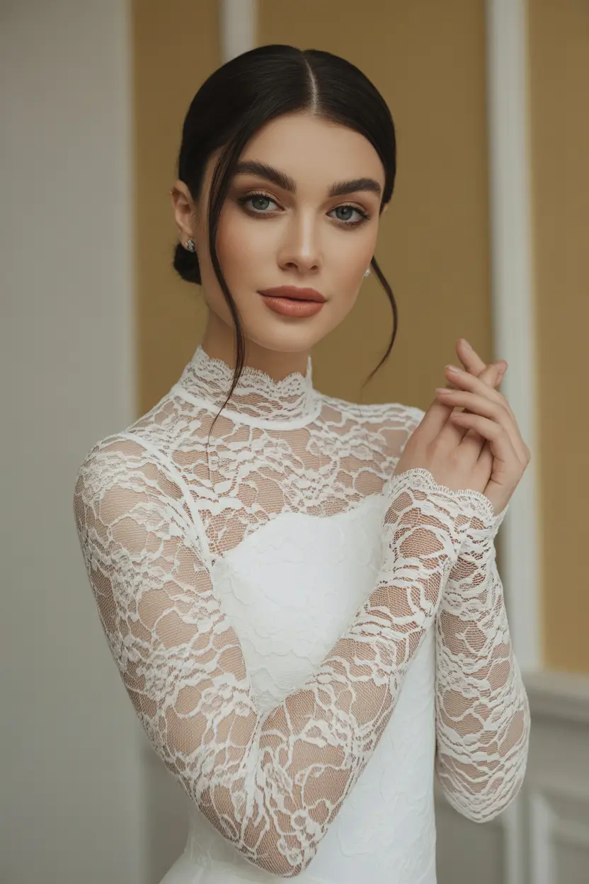 wedding hairstyle Sleek Center Part Low Knot