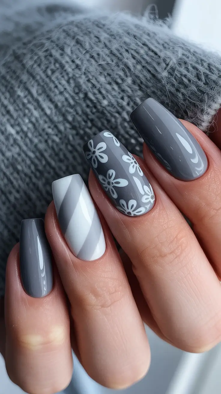 cute nails Modern gray florals with graphic softness