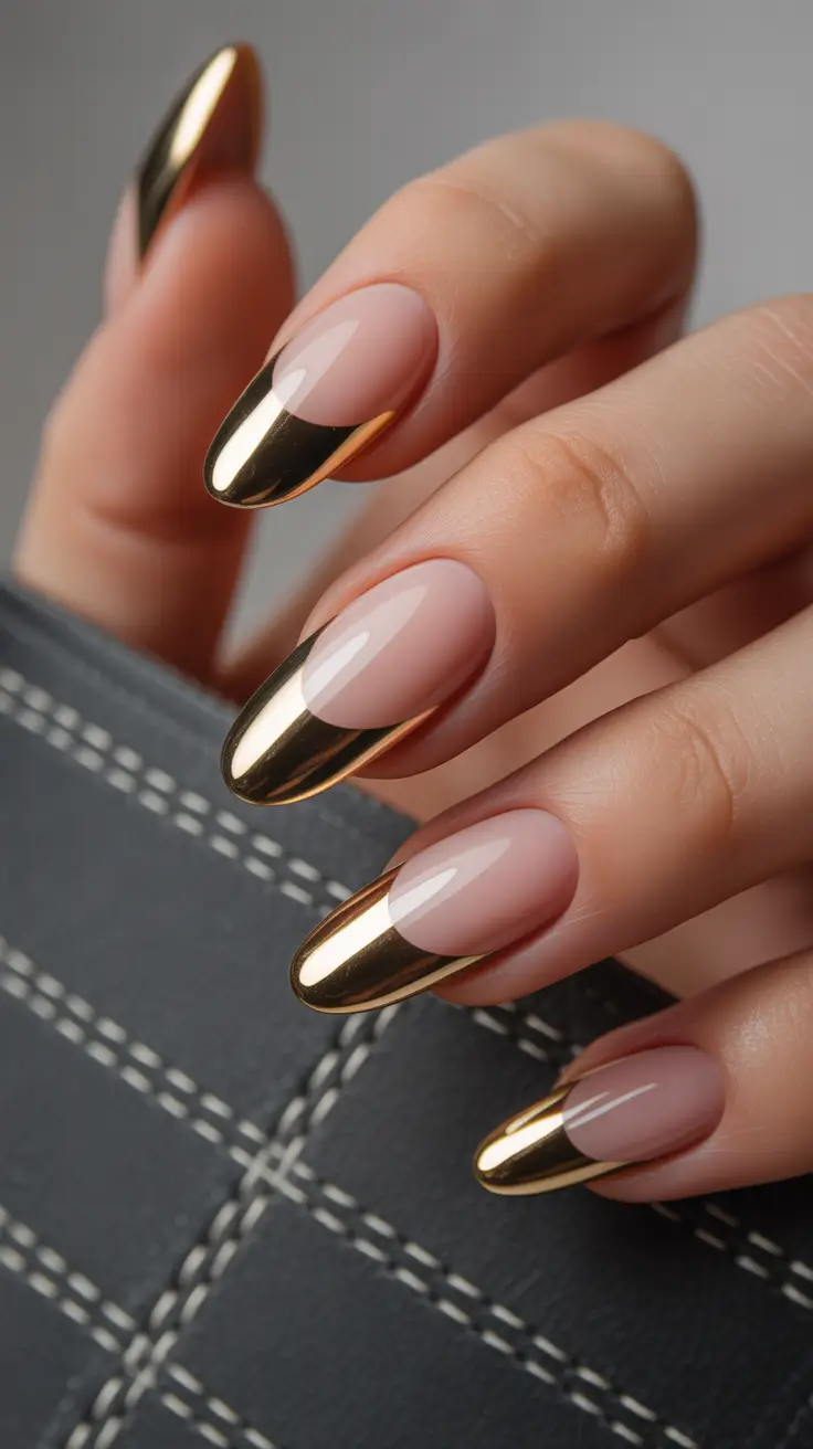 nails desig Molten Gold French Elegance