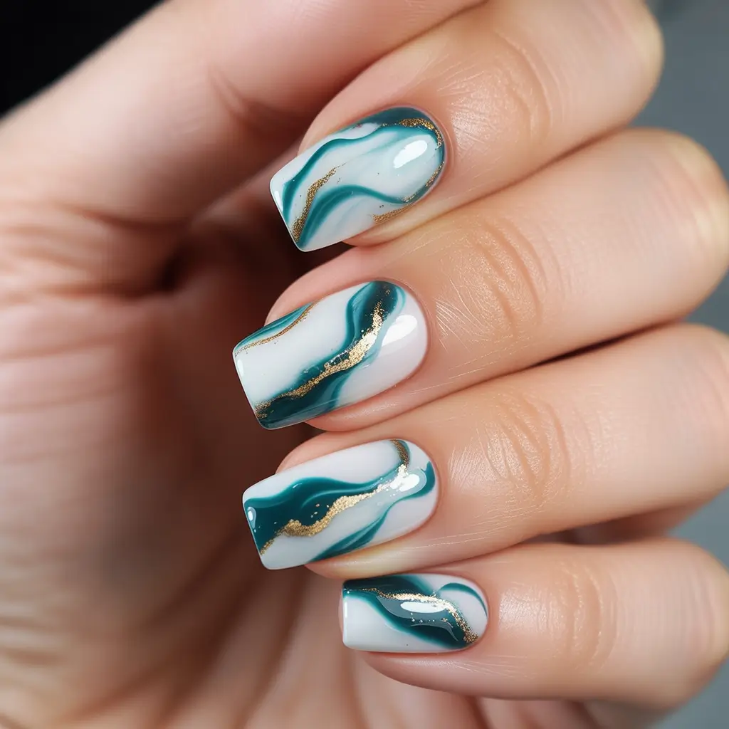 nails desig Emerald Wave Marble Accents