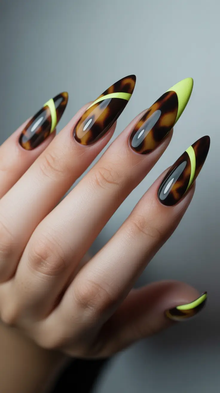 nails desig Neon-Lined Tortoiseshell Almonds
