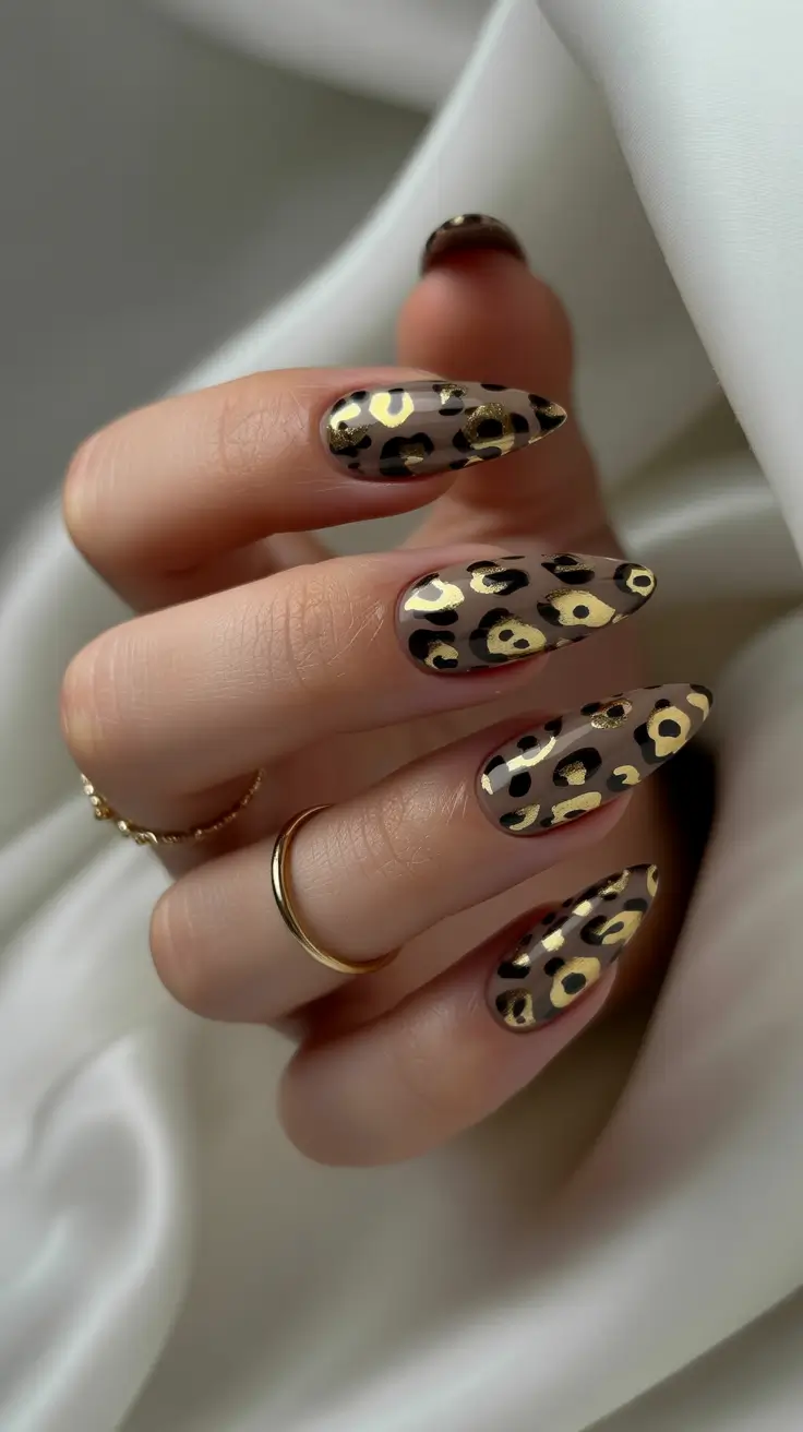 nails desig Classic Leopard with Metallic Highlights