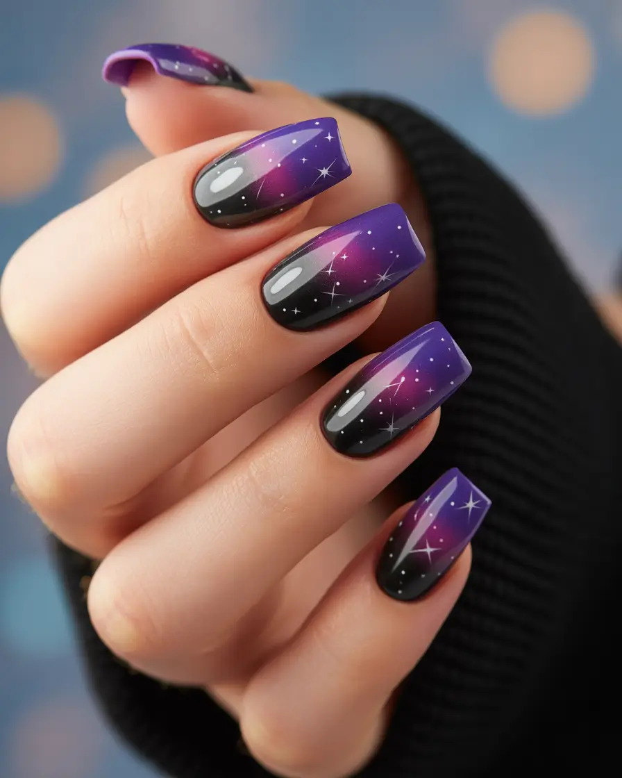 nails desig Cosmic Purple Nightfall