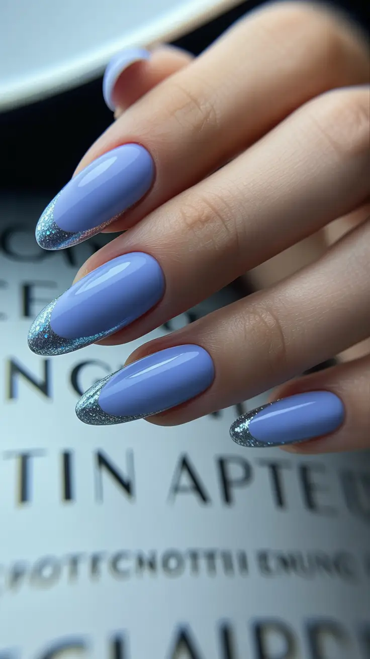 nails desig Soft Lavender Glitter French