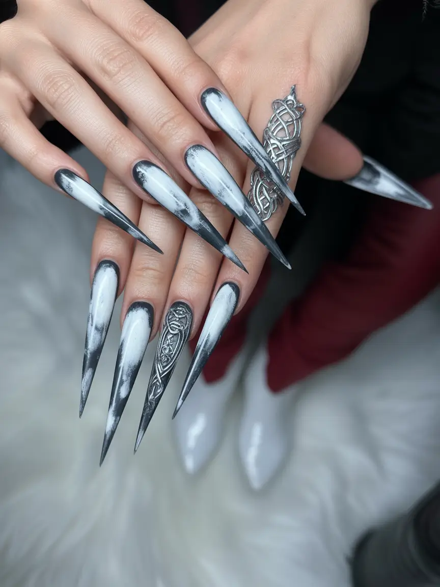 nails desig Graphic Ice Stiletto Drama
