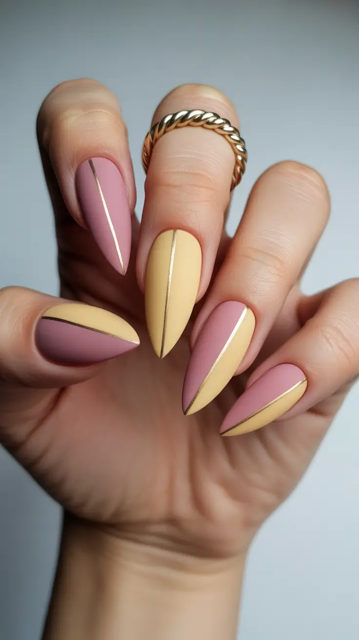 nails desig Soft Pastel Color-Block Almonds