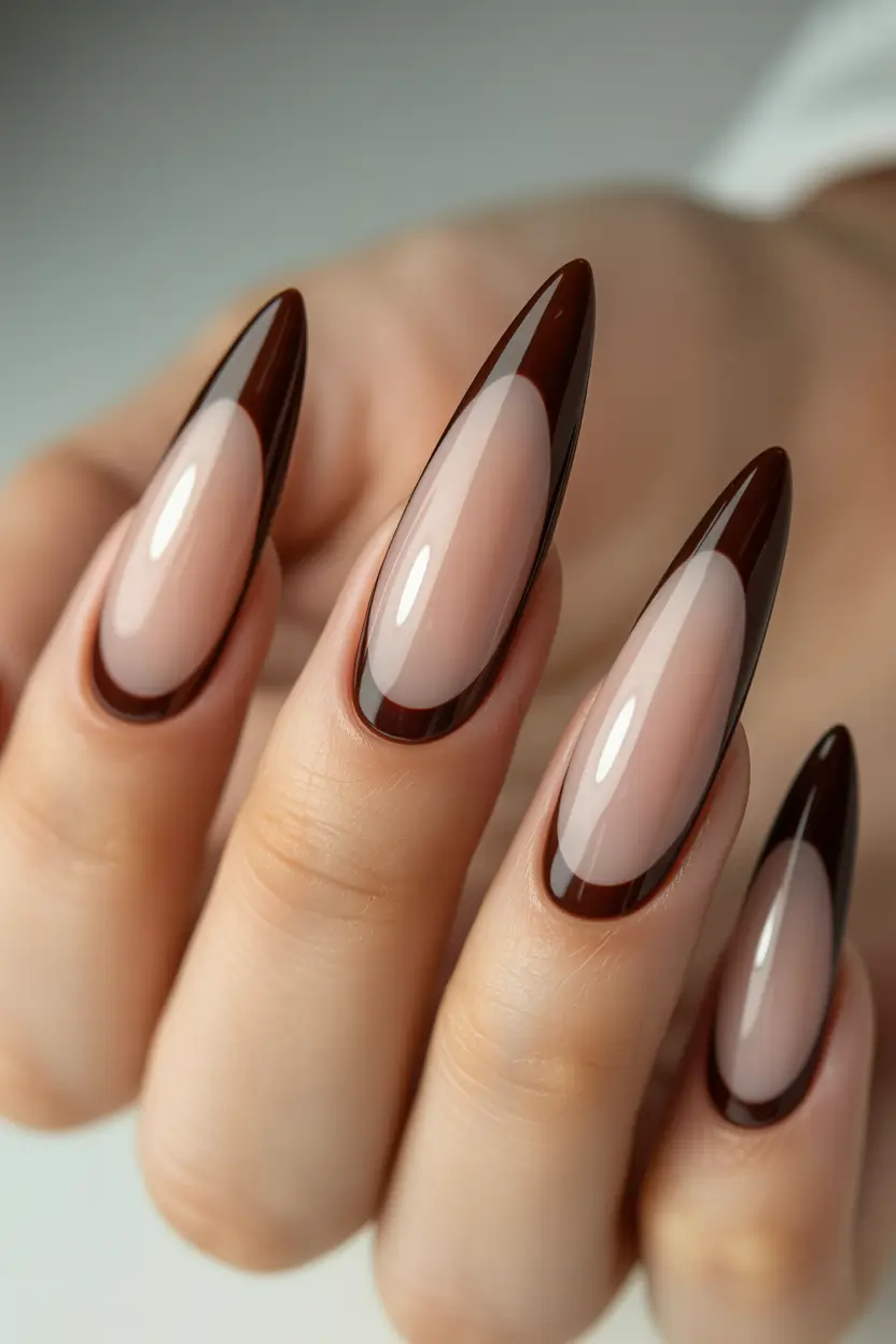nails inspo Chocolate Brown Modern French