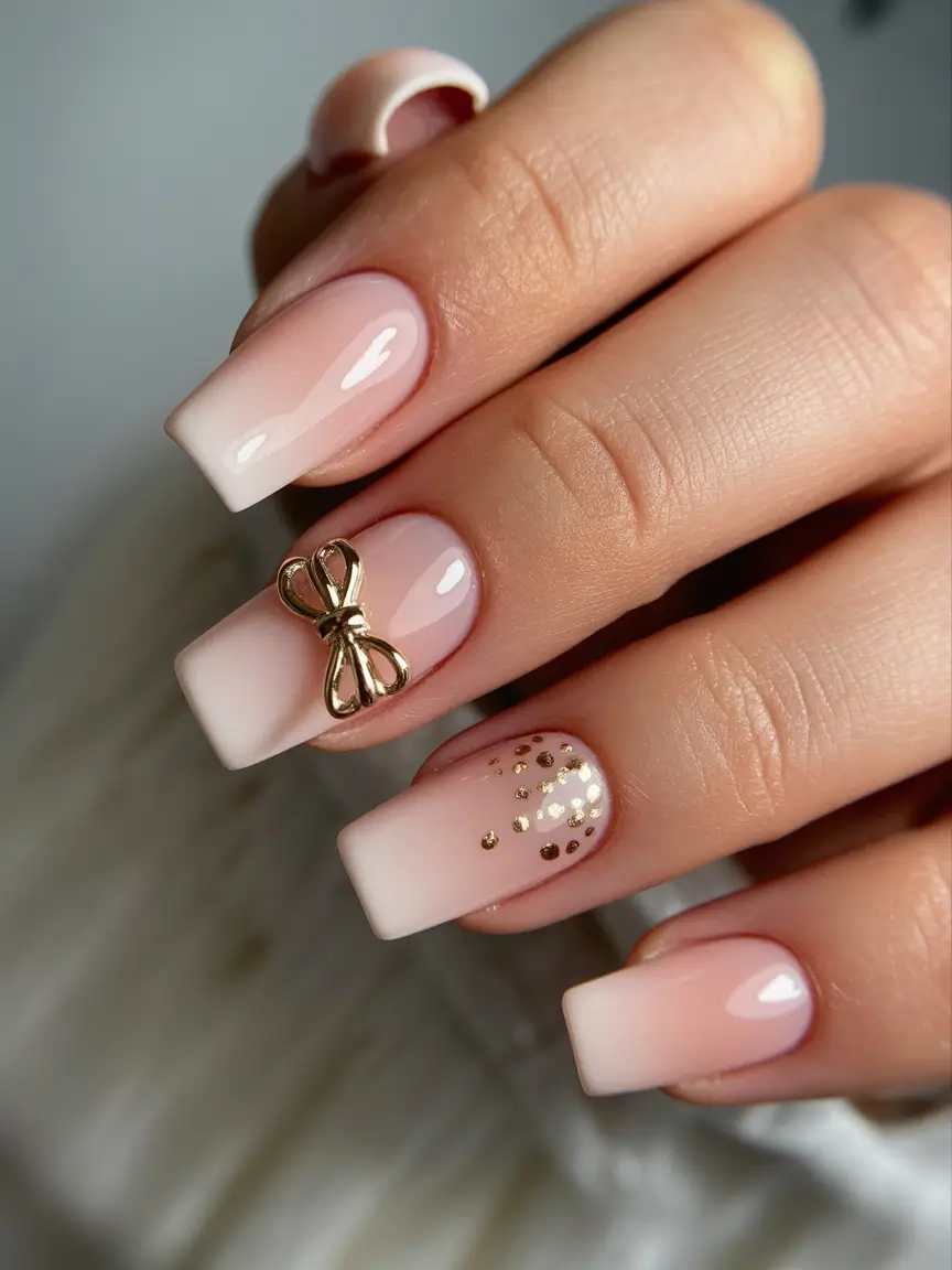 nails inspo Soft Blush Nails With Minimal Gold Charms