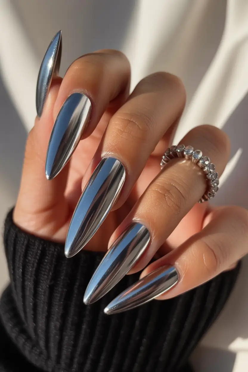 nails inspo Mirror Chrome Minimalism