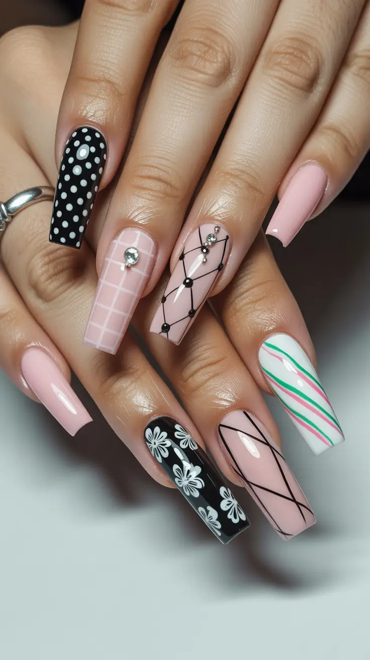 nails inspo Playful Mix-and-Match Pink Details