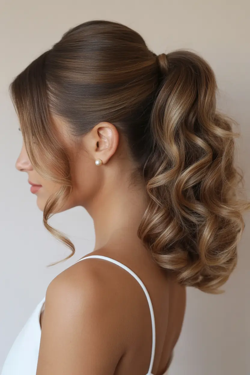 cute hairstyle Glossy High Pony With Polished Curls