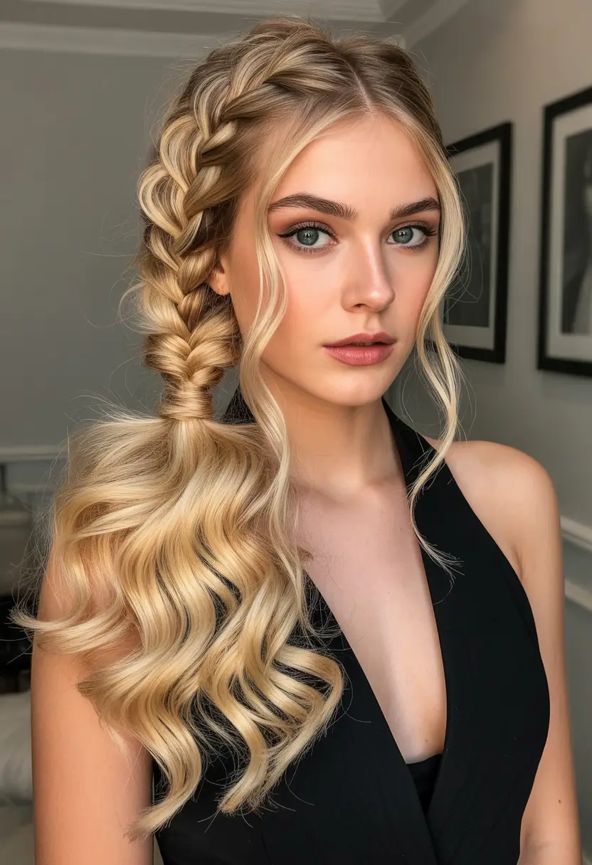 cute hairstyle Voluminous Side Braid With Sculpted Waves