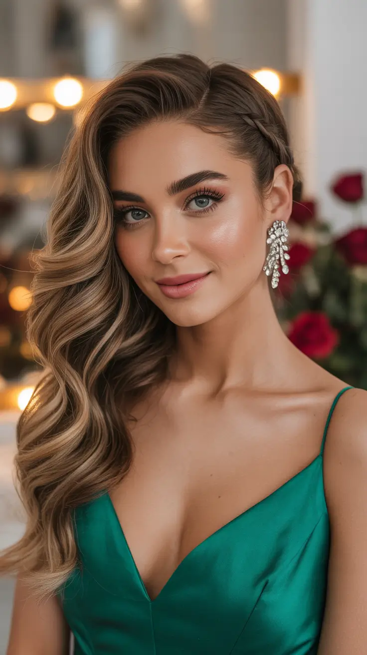 cute hairstyle Glam Hollywood Waves With Side Braid Detail