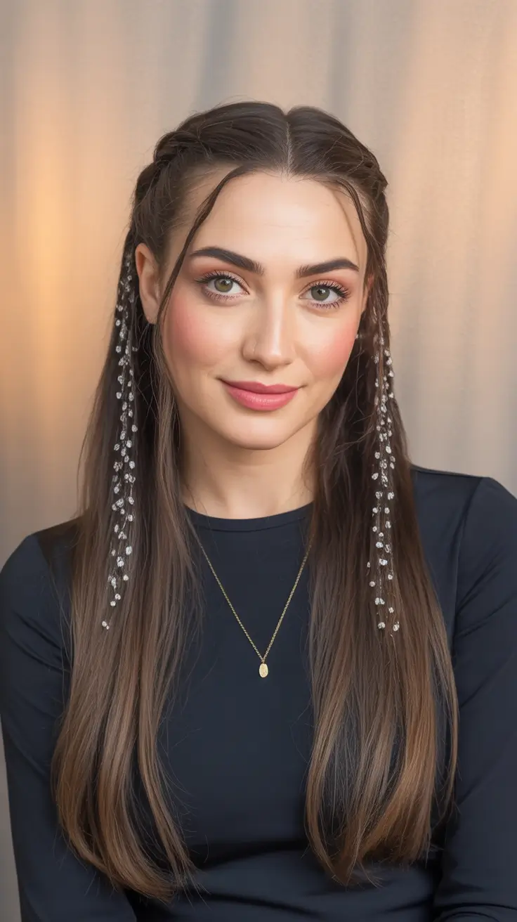 cute hairstyle Braided Half Up With Delicate Crystal Accents