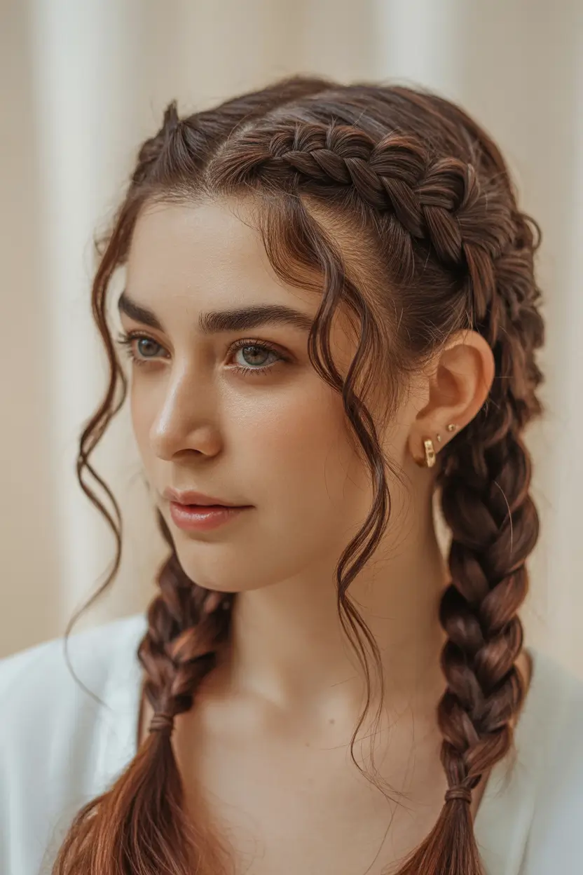 cute hairstyle Braided Crown With Soft Face-Framing Waves