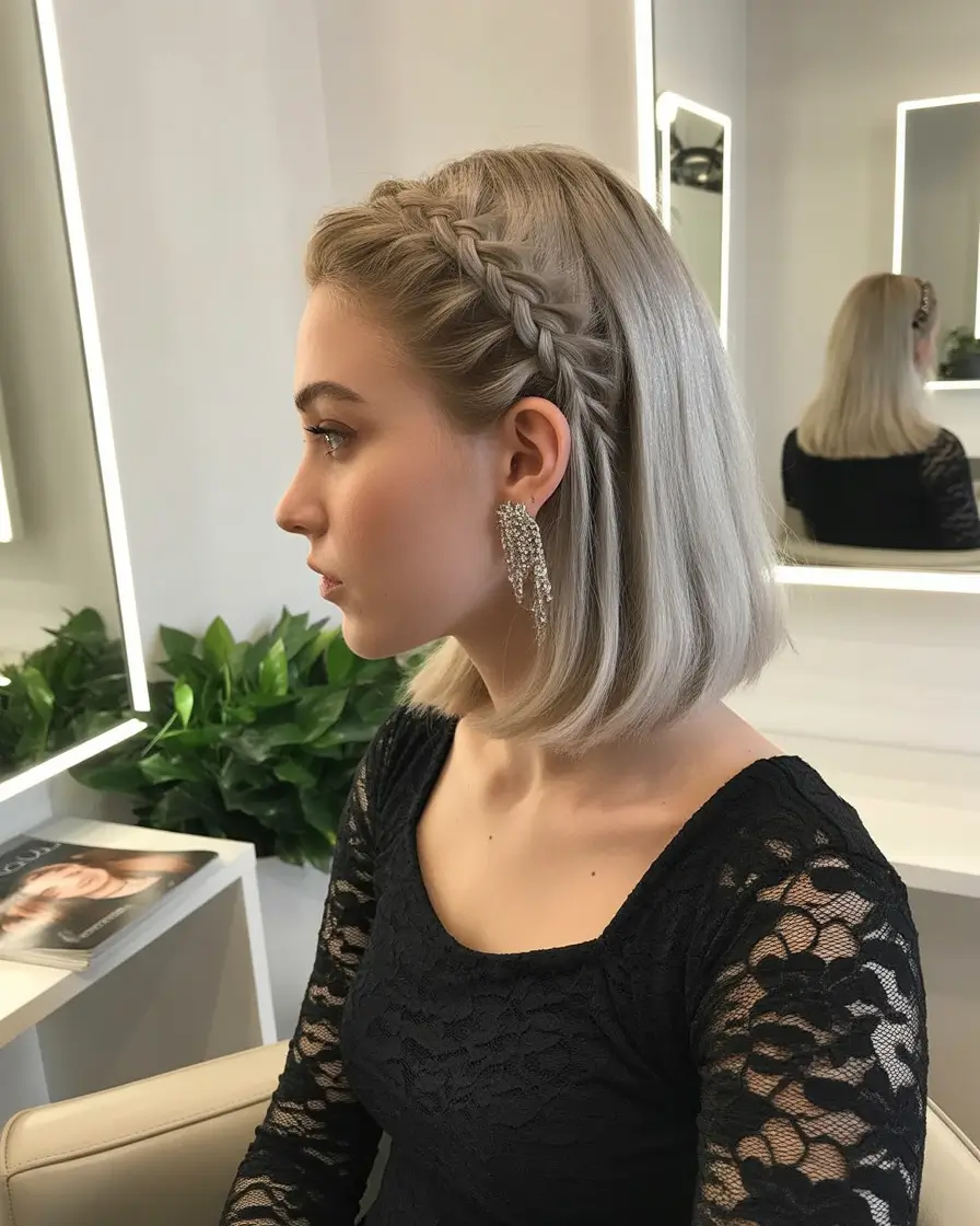cute hairstyle Sleek Side Braid on a Modern Bob