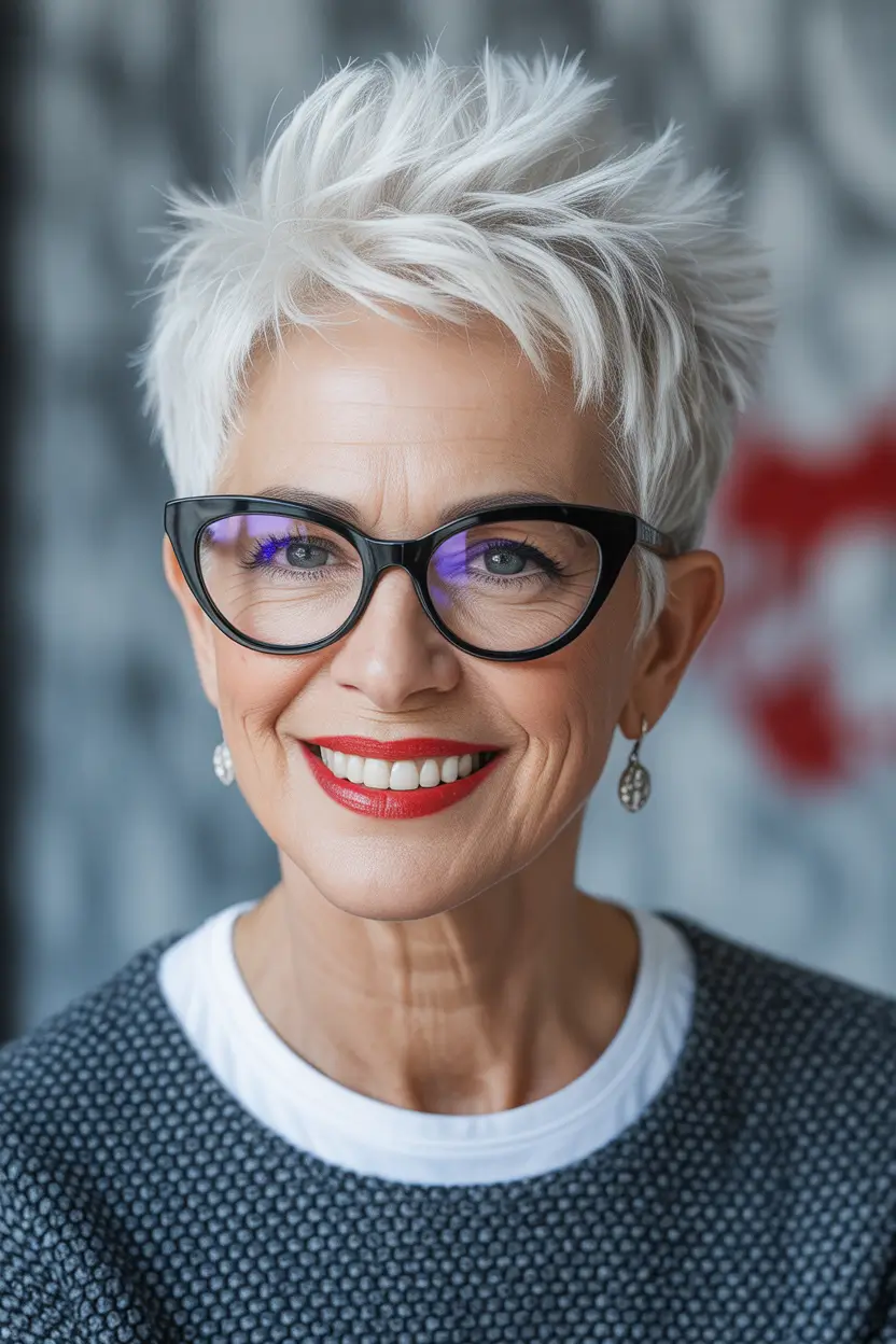 Haircuts for Women Over 60+Edgy Ice-White Pixie with Soft Texture