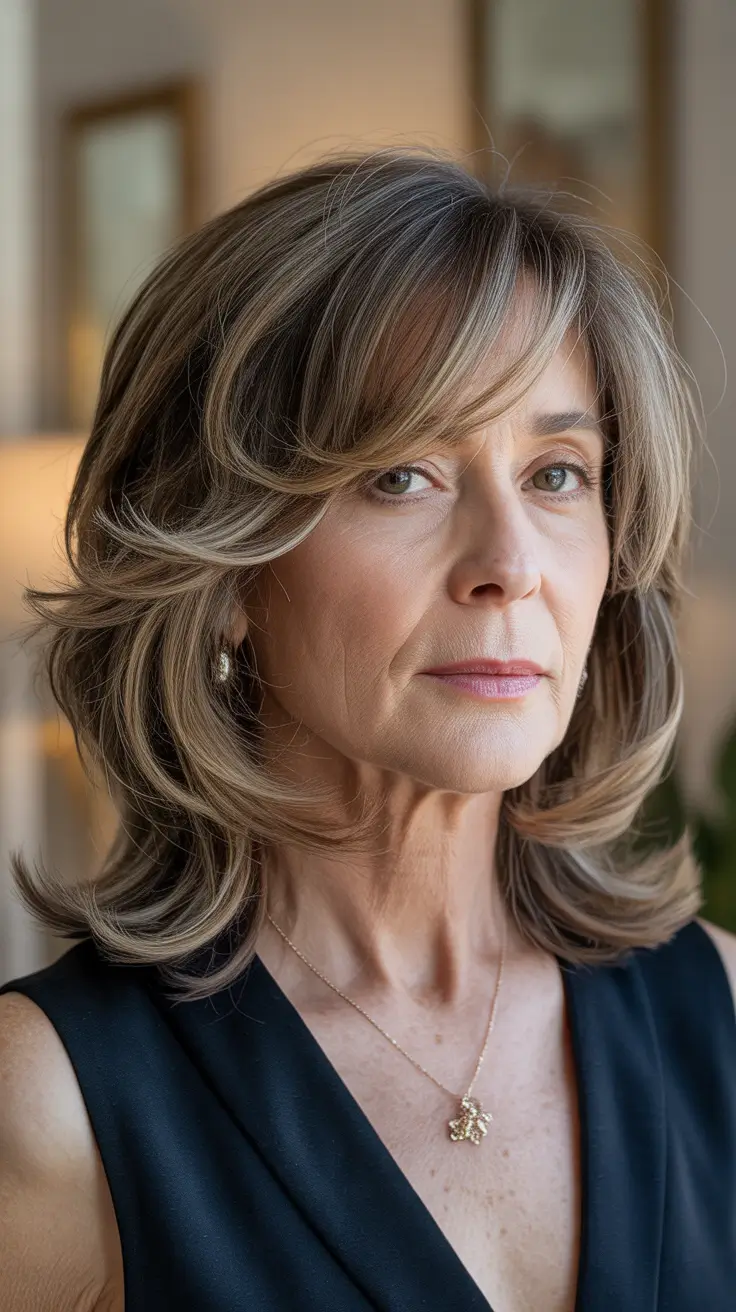 Haircuts for Women Over 60+Soft Layered Mid-Length Shag with Airy Movement