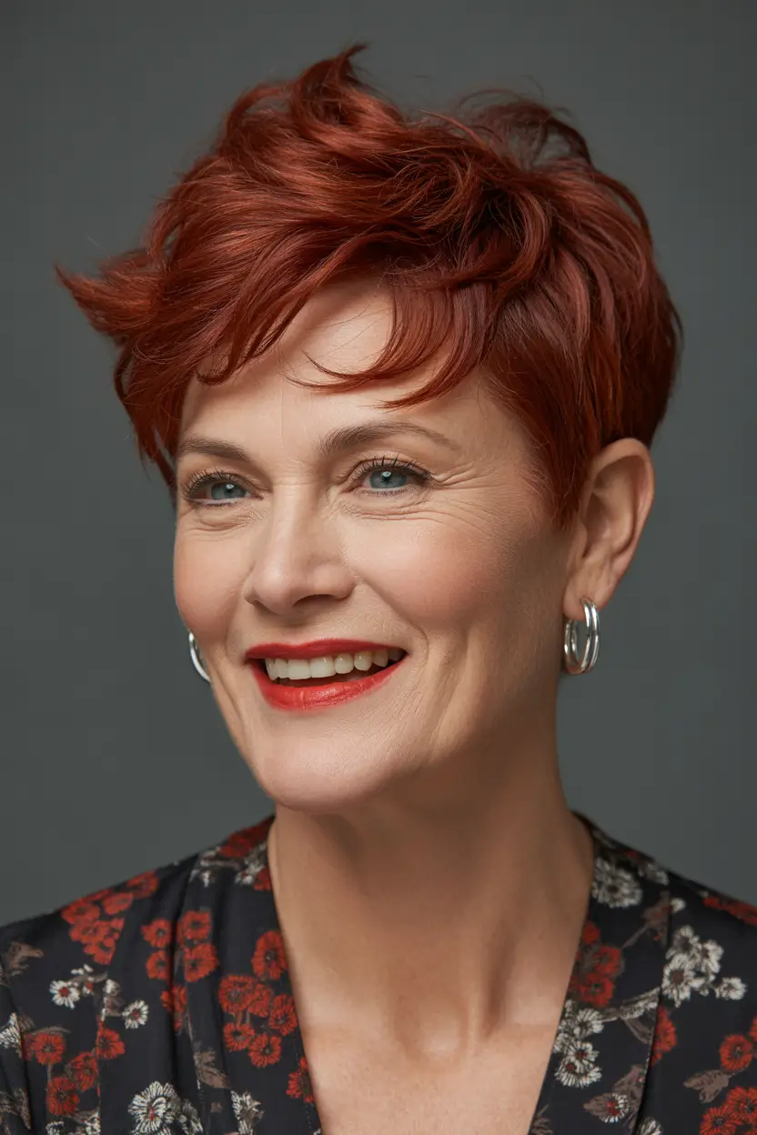 Haircuts for Women Over 60+Warm Copper Swooped Pixie