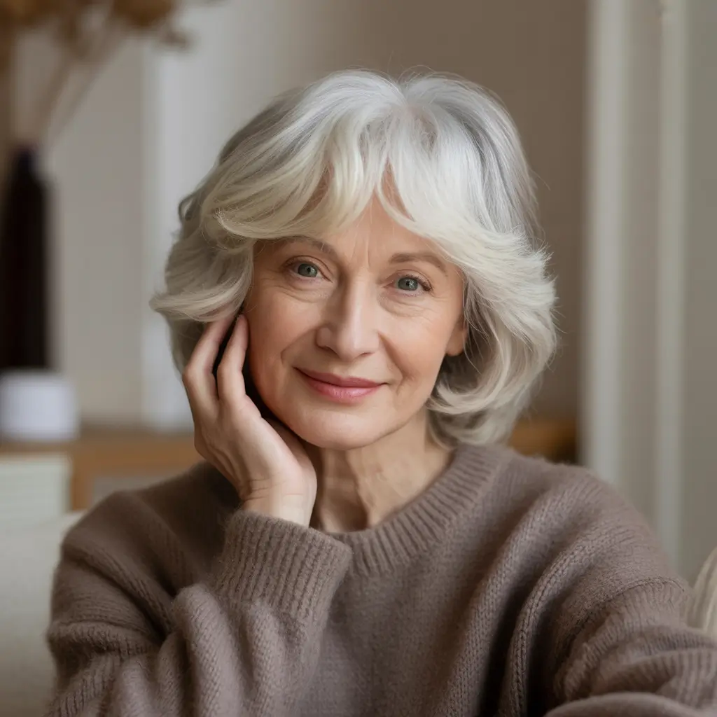 Haircuts for Women Over 60+Soft Cloud-Layered Shag with Light Silver Movement