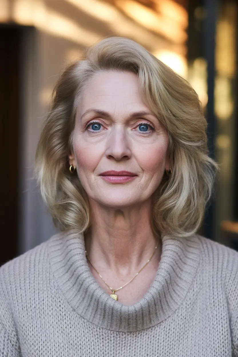 Haircuts for Women Over 60+Soft Blonde Mid-Length Waves with Gentle Lift