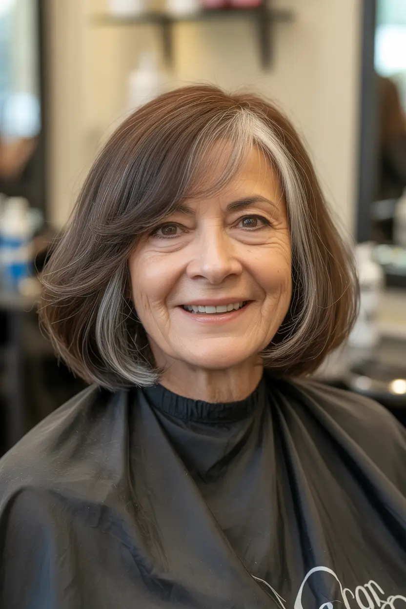 Haircuts for Women Over 60+Silver-Dusted Round Bob with Face-Framing Dimension