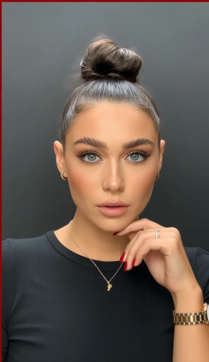 haircuts inspo High Polished Topknot With Sharp Definition