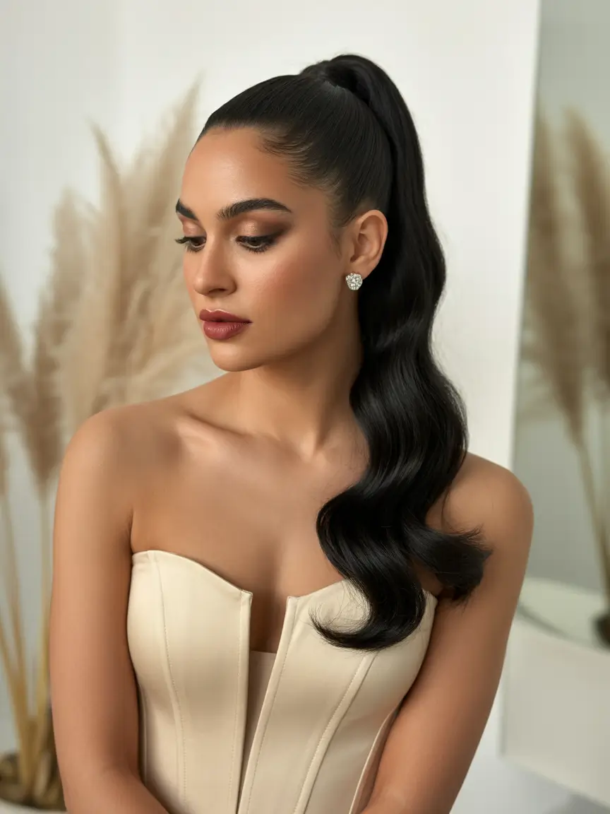 haircuts inspo Sleek High Ponytail With Sculpted Waves