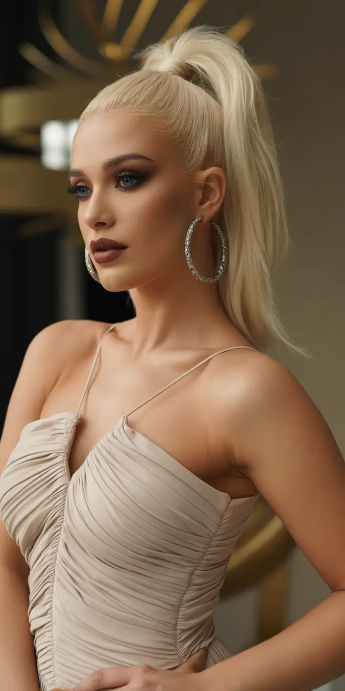 haircuts inspo Platinum Power Pony With High-Impact Drama