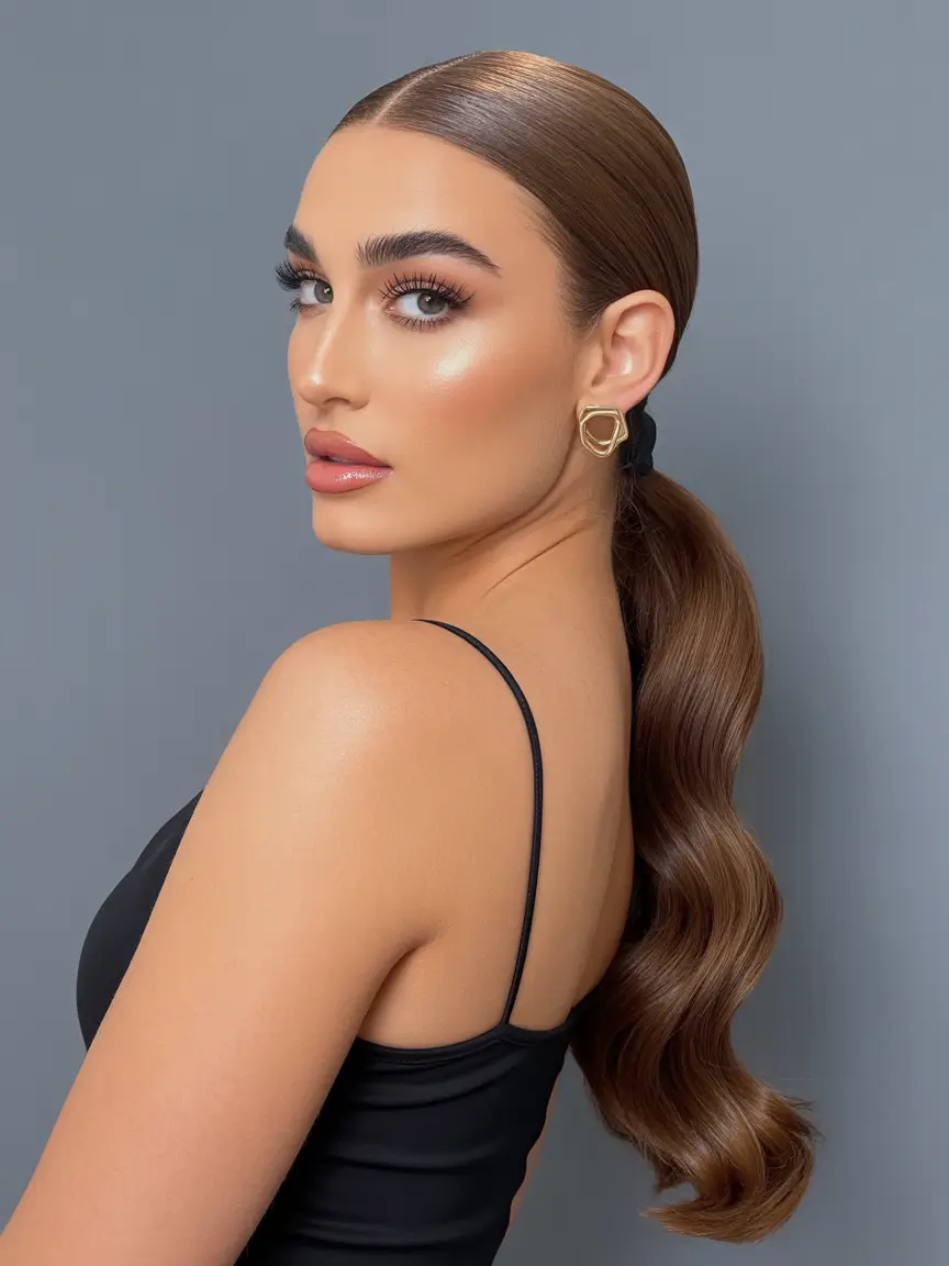 ponytail hairstyle Classic Sleek Low Ponytail with High Sheen Finish