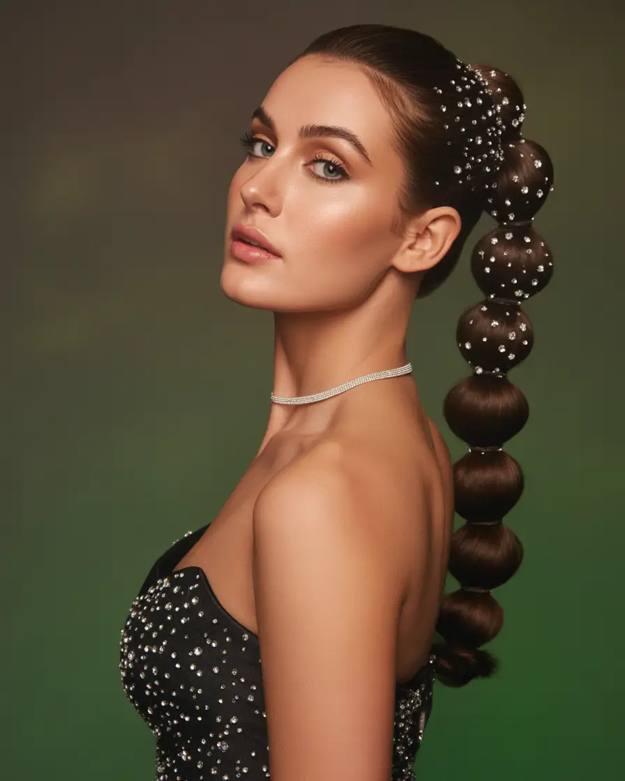 ponytail hairstyle Bubble Ponytail with Pearl Embellishments