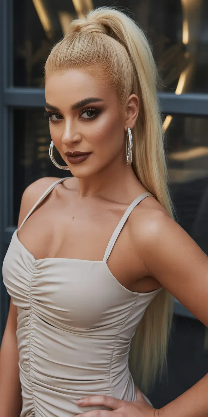 ponytail hairstyle High Blonde Ponytail with Edgy Glam Shine