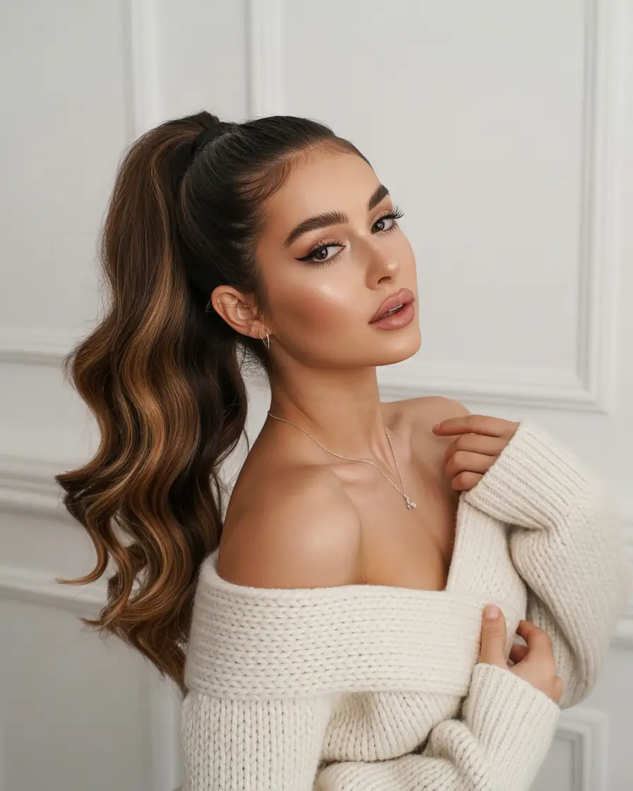 ponytail hairstyle Soft Wavy Ponytail with Velvet-Brown Dimension